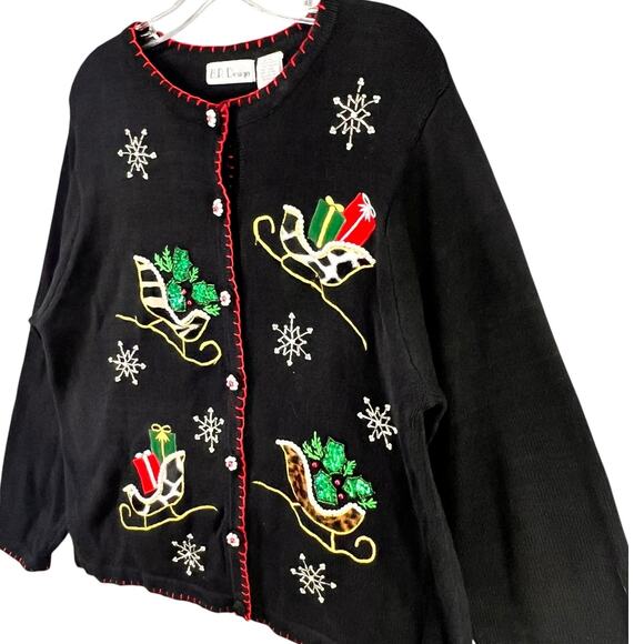 Vintage BP Design Cardigan Sweater L Black Embellished Christmas Holiday Grandma - Picture 2 of 12